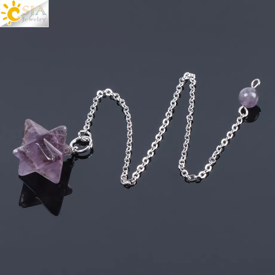 CSJA Natural Gem Stones Merkabah Pendulums for Dowsing Divination Wicca Chakra Reiki Pink Crystal Lapis Lazuli Onyx Pendant F055