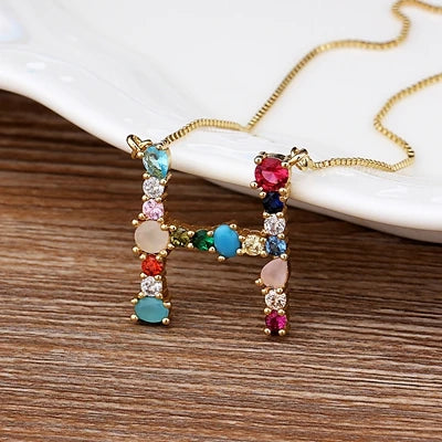 New Arrival Personal Name Letter Necklace Rainbow CZ Initials Alphabet Women Girls Gorgeous Family Jewelry