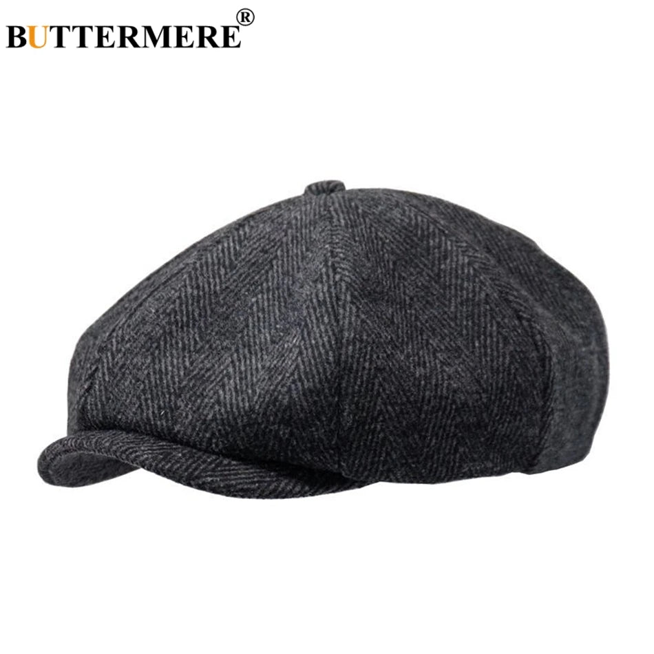 BUTTERMERE Newsboys Beret Herringbone Men Flat Caps Wool Casual Winter Tweed Female England Style Classic Octagonal Hats and Cap