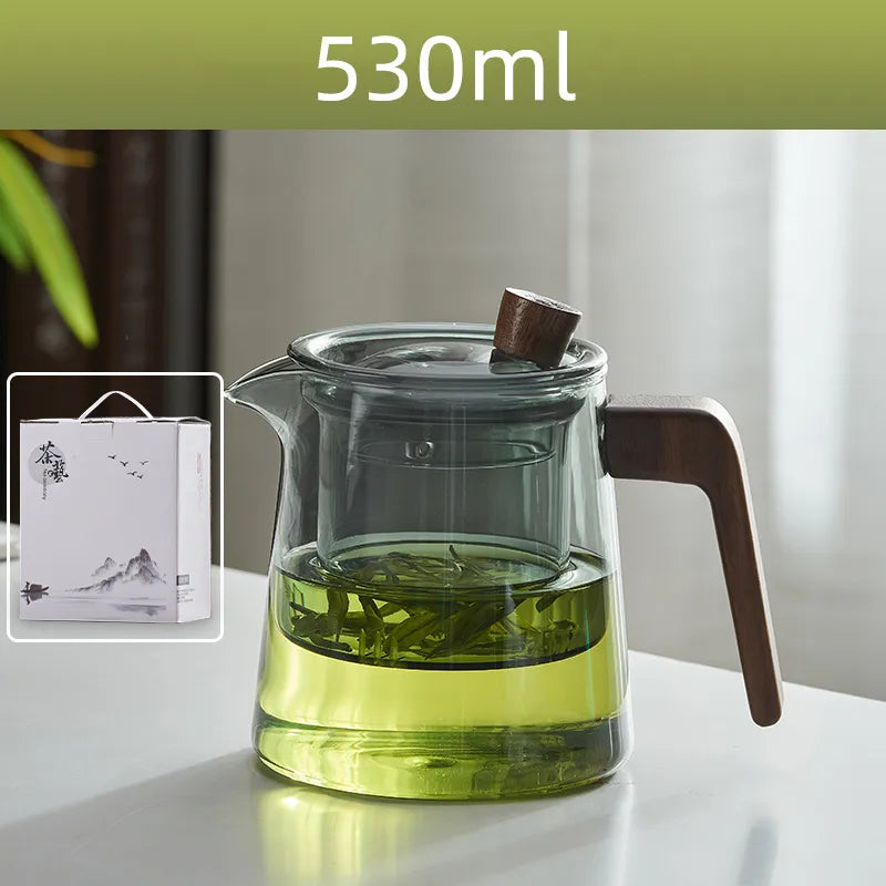 GIANXI Retro Glass Teapot Wood Handle Chinese Tea Ceremony Transparent Teawear S