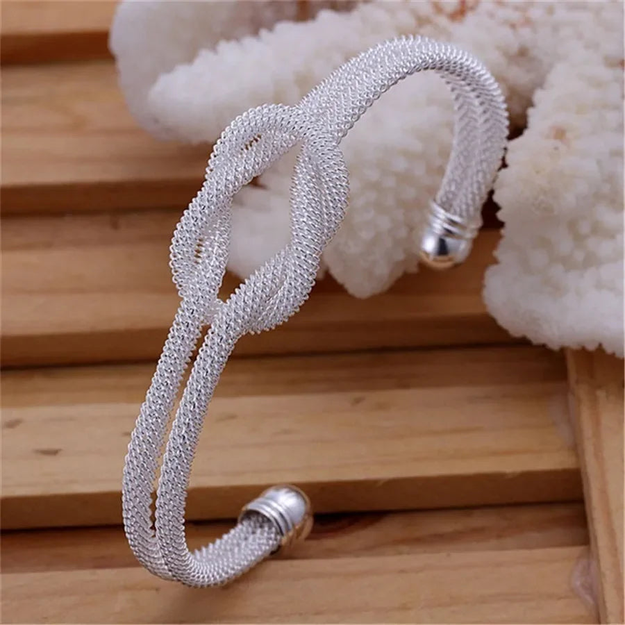 925 Silver Color Exquisite Luxury Gorgeous Fashion Wedding Women Lady Bracelet Bangle Charm Stamped Nice Birthday