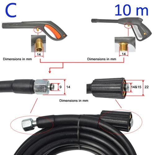 6m 10 Meters 160bar 2320psi High Pressure Water Cleaning Hose Cord Pipe for Interskol Elitech High Pressure Washer Hose