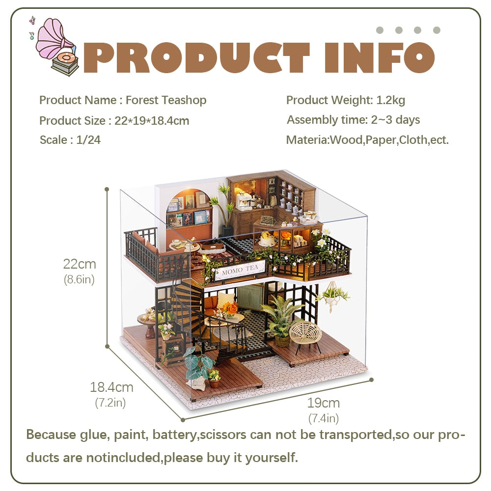 Cutebee DIY DollHouse Kit Wooden Doll Houses Forest Teashop With Furniture Kit Toys for Children Christmas