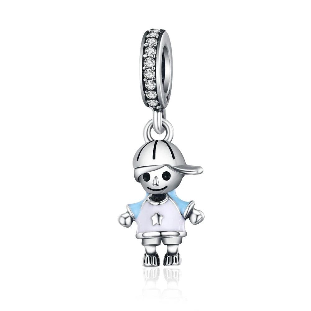 BISAER 925 Sterling Silver Couple Girl Boy Pendant Charm Pineapple Strawberry Dessert Beads for Women Bracelet DIY Fine Jewelry