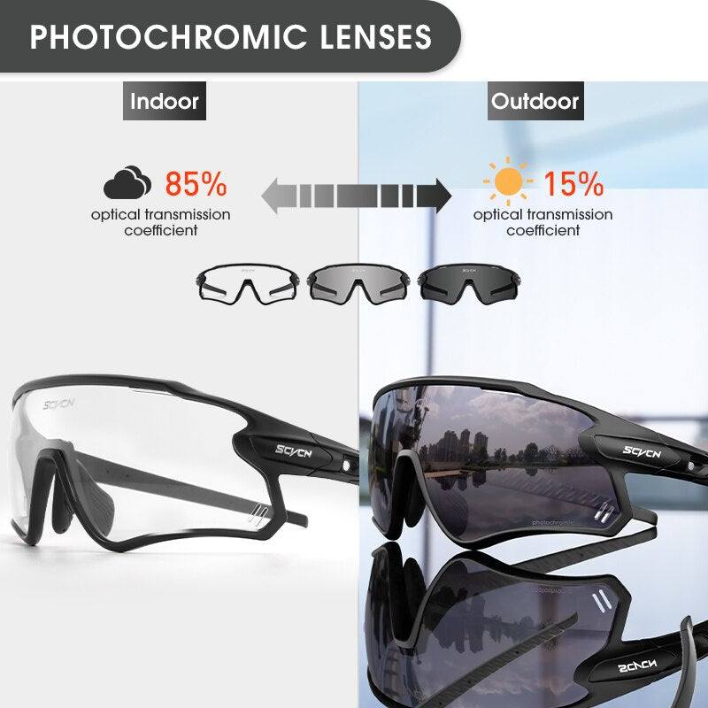 SCVCN Photochromic Bicycle Glasses Men’s Women Sports Runing Cycling Sunglasses UV400 Fishing Eyewear Mtb Bike Bicycle Goggles