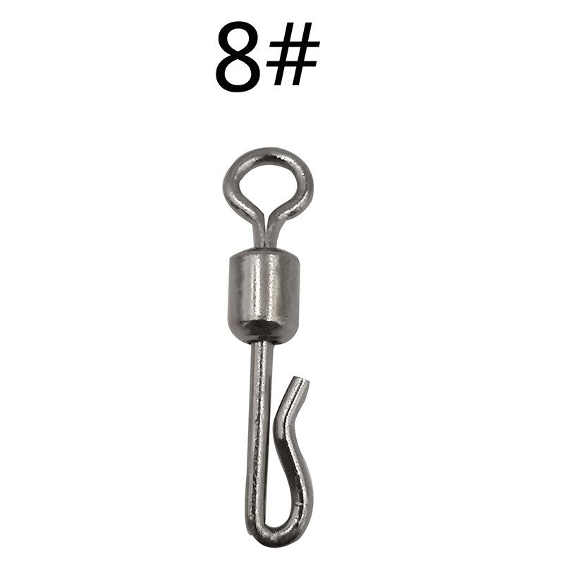 OUTKIT 50pcs Fishing Swivels Rolling Swivel Interlock Snap Size 7/8/10/12 Hook Lure Connector Terminal Tackle Swivel Fishing