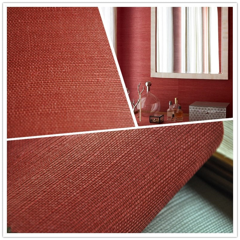 2017 New Red Natural Texture Sisal Wallpaper for Home Decoration Hotel Room Wall