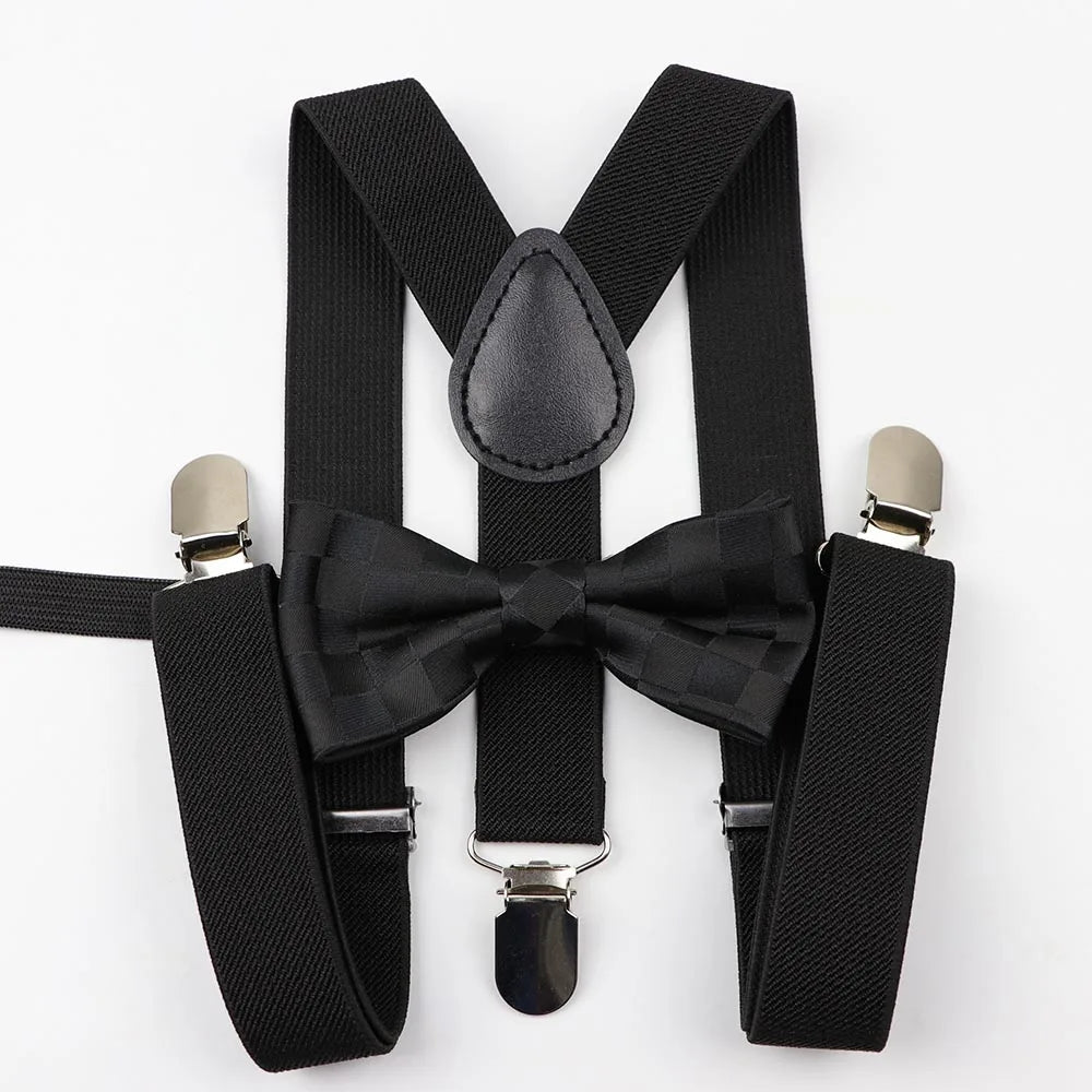 Cartoon Children Belt Bowtie Set Baby Boys Suspenders Polyester Y-Back Braces Two Colors Bow Tie Adjustable Elastic Kids