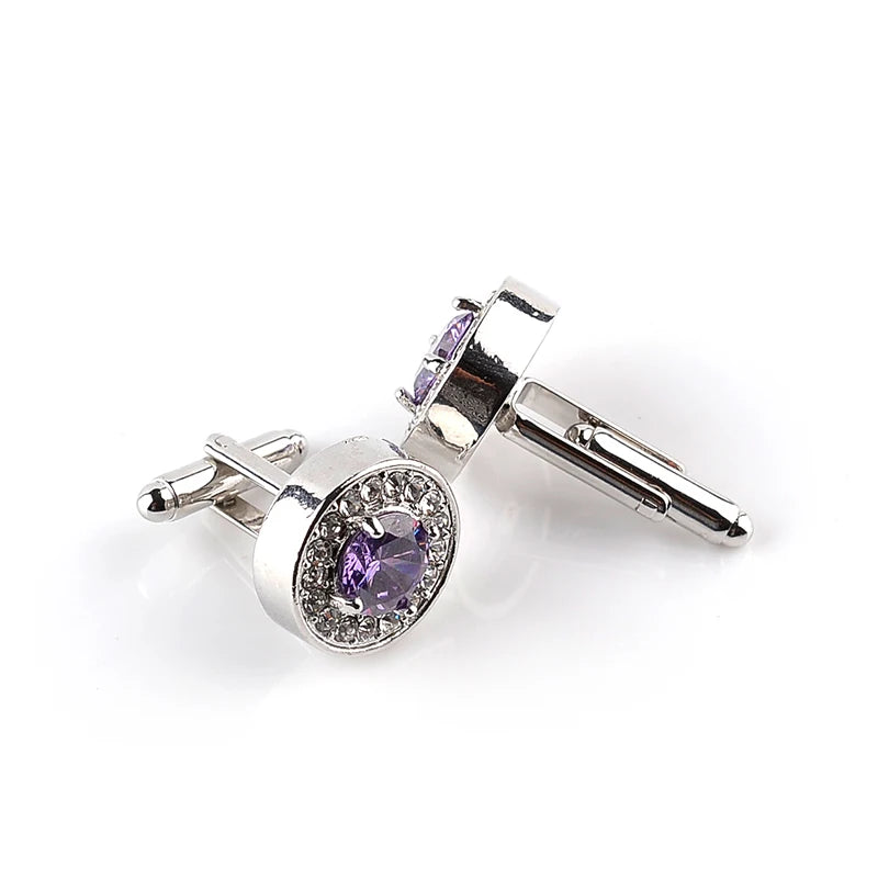 Luxury Cufflinks for Mens and Women Zircon White Purple Crystal Clear Cuff Button High Quality for Groom Wedding