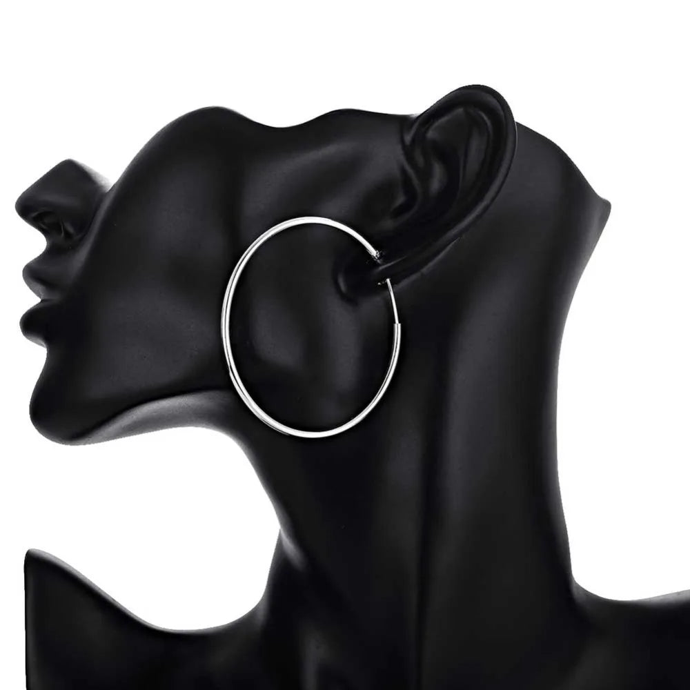 New Trendy 925 Sterling Silver Simple 3.5cm/5cm Circle Round Hoop Earring for Woman Fine Jewelry