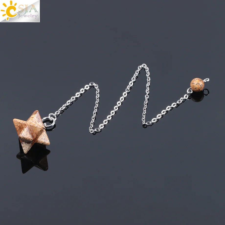 CSJA Natural Gem Stones Merkabah Pendulums for Dowsing Divination Wicca Chakra Reiki Pink Crystal Lapis Lazuli Onyx Pendant F055