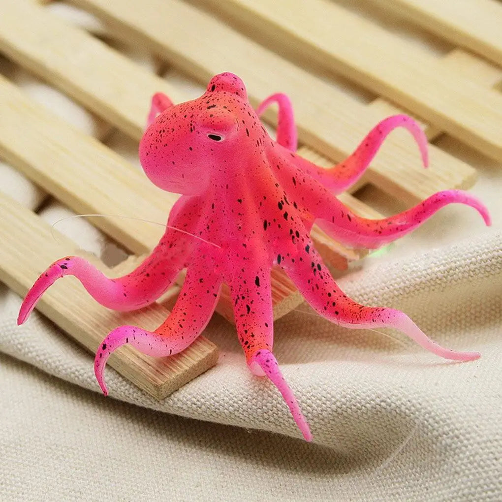 Fluorescent Artificial Octopus Aquarium Ornament With Suction Cup Fish Tank Decoration