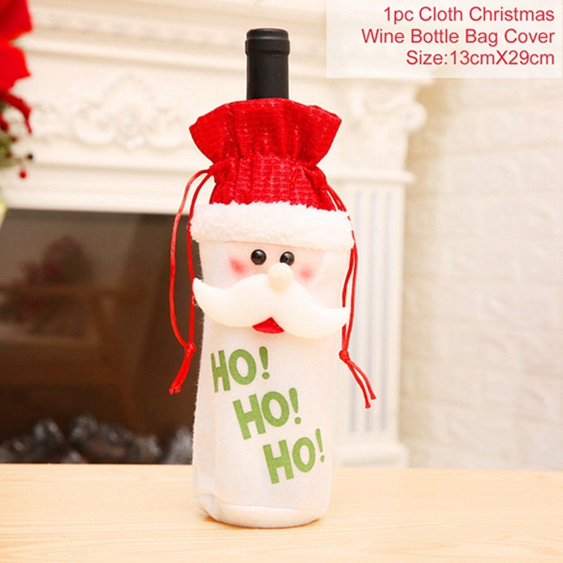 Christmas Wine Bottle Cover Merry Christmas Decor for Home 2023 Navidad Noel Christmas Ornaments Xmas Happy New Year 2024