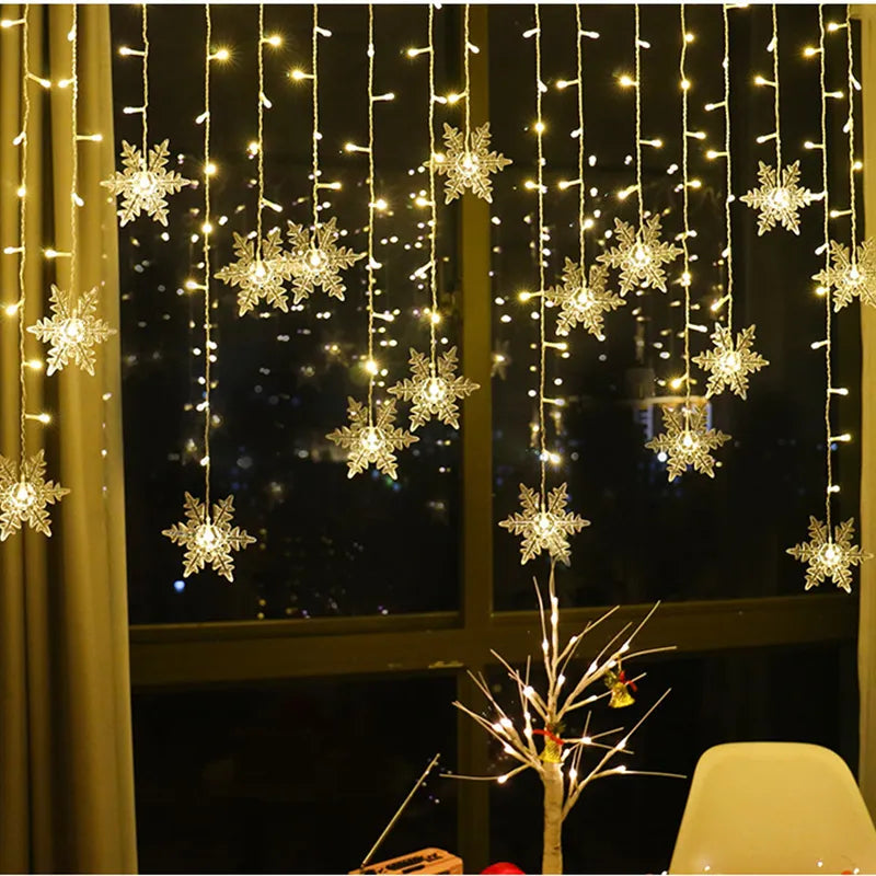 3.2M Christmas Snowflakes LED String Lights Flashing Fairy Curtain Lights Waterp