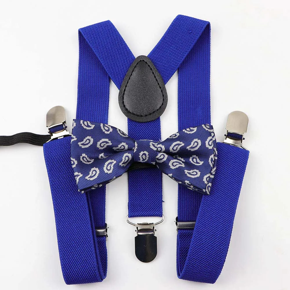 Cartoon Children Belt Bowtie Set Baby Boys Suspenders Polyester Y-Back Braces Two Colors Bow Tie Adjustable Elastic Kids