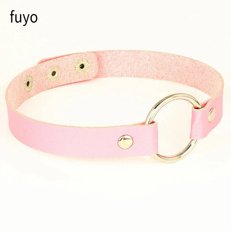 1Pc Collar Punk Round Gothic Goth Choker Necklace Love PU Leather Neck Buckle Necklaces Jewelry for Women