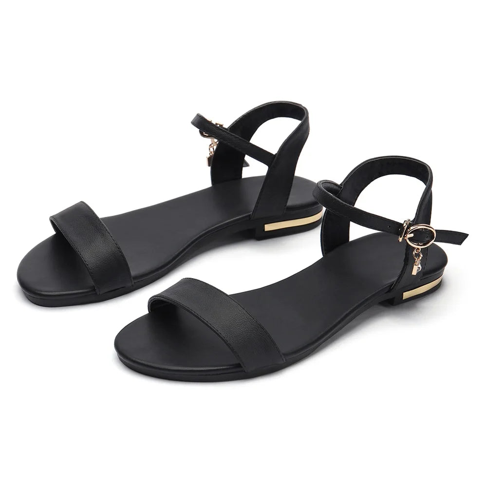 MORAZORA Plus Size 34-46 New Leather Sandals Women Shoes Fashion Flat Sandals Cow Leather Summer Rhinestone Ladies Shoes