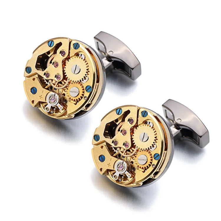 Hot Watch Movement Cufflinks for Immovable Stainless Steel Steampunk Gear Watch Mechanism Cuff Links for Mens Relojes Gemelos