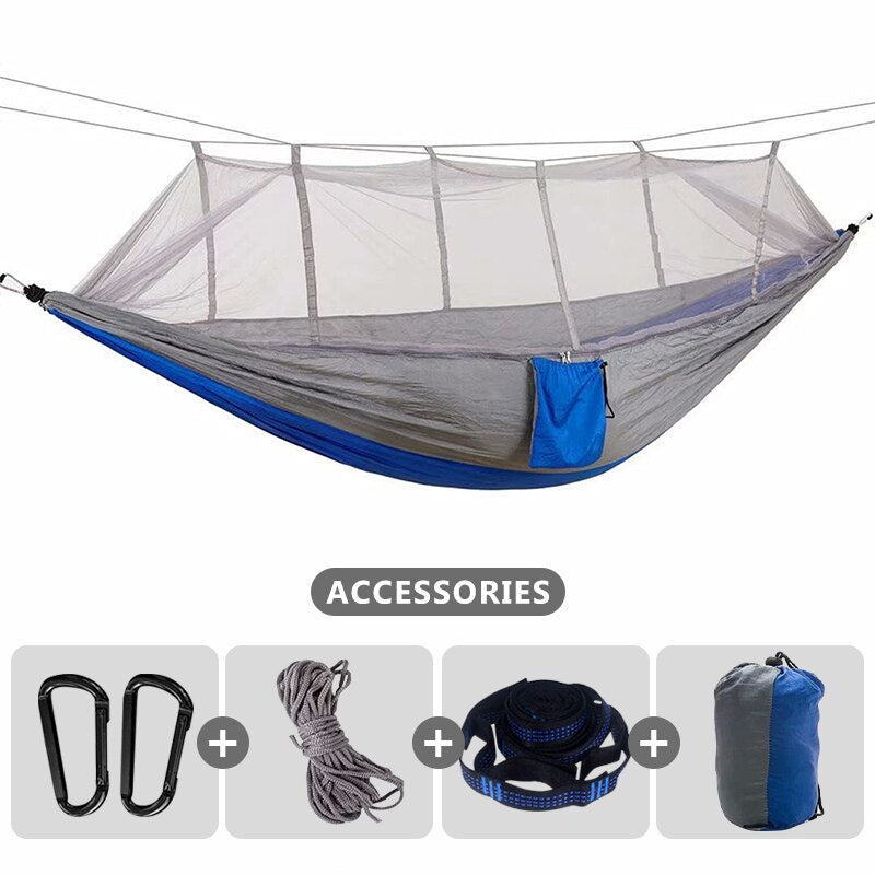 260x140cm Camping Hammock With Mosquito Net Double Travel Hanging Sleeping Bed Swing With Tree Straps for Travel Survival Garden