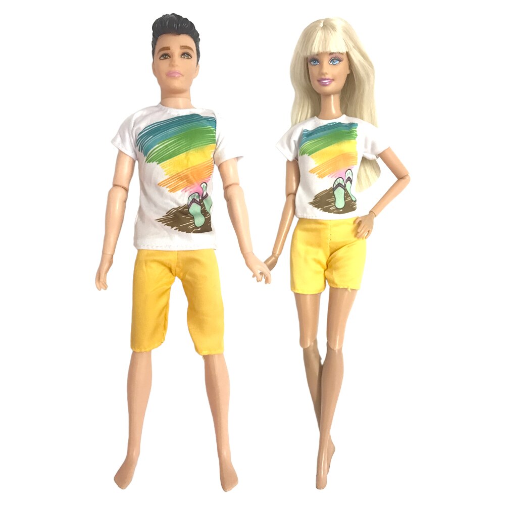 NK Mix 2 Pcs /Set Daily Wear Casual Couple Doll Dress for Barbie Doll Accessories Boy Girl Clothes Toy for Ken Doll 2GK JJ