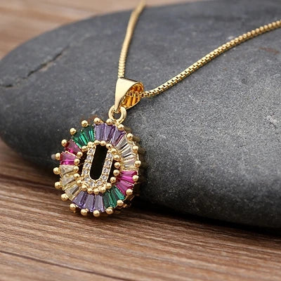 Gold Color Initial Multicolor CZ Necklace Charm Letter Necklace Name Jewelry for Women Accessories Girlfriend