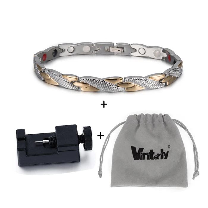 Vinterly Health Energy Bracelet Male Cross Stainless Steel Magnetic Bracelet Men Gold-Color Chain Link Bracelet for Men Jewelry
