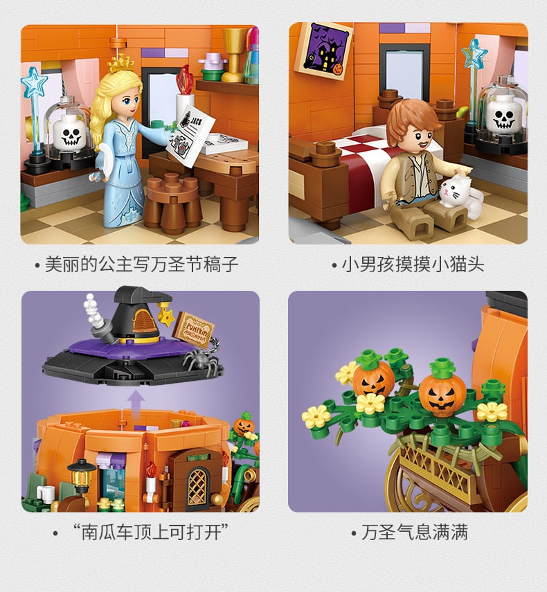 LOZ Mini Blocks Halloween MOC Hut House Pumpkin uCarriage Happy Halloween Learning I-Interactive Assemble Toys Brinquedos