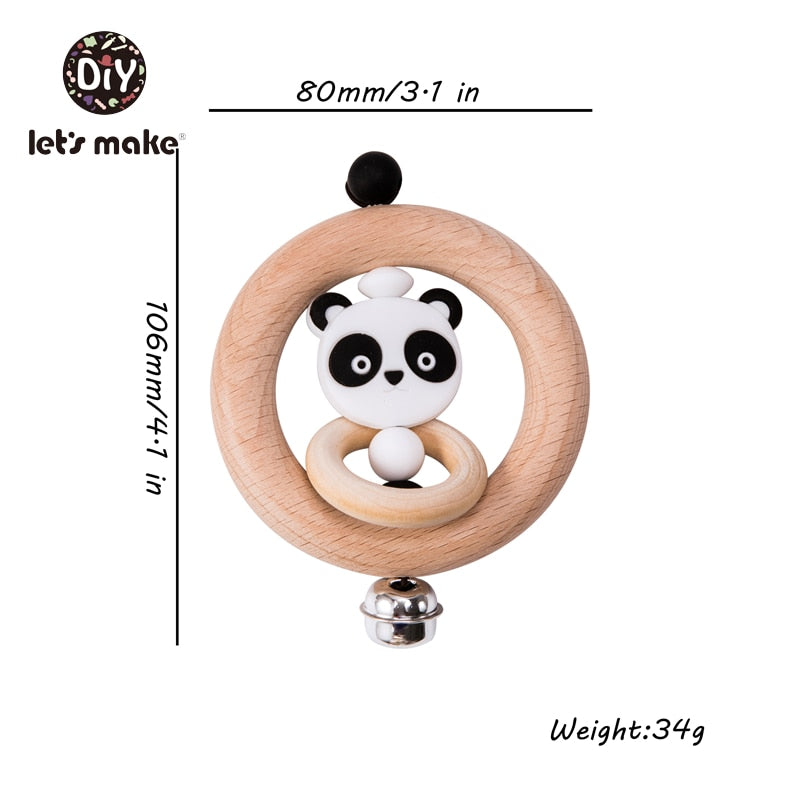 Baby Toys 1pc Silicone Beads Cartoon Rattle Teething Ring of Beech Wood 0-12 Moths Children Christmas Stroller Let's Make