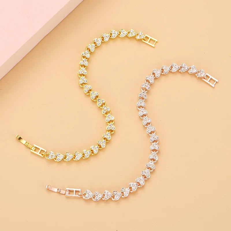 Women Silver Color Rose Gold Bracelet for Female Pulseras Crystal Heart Charm Bracelet Women Bridal Wedding Fine Jewelry