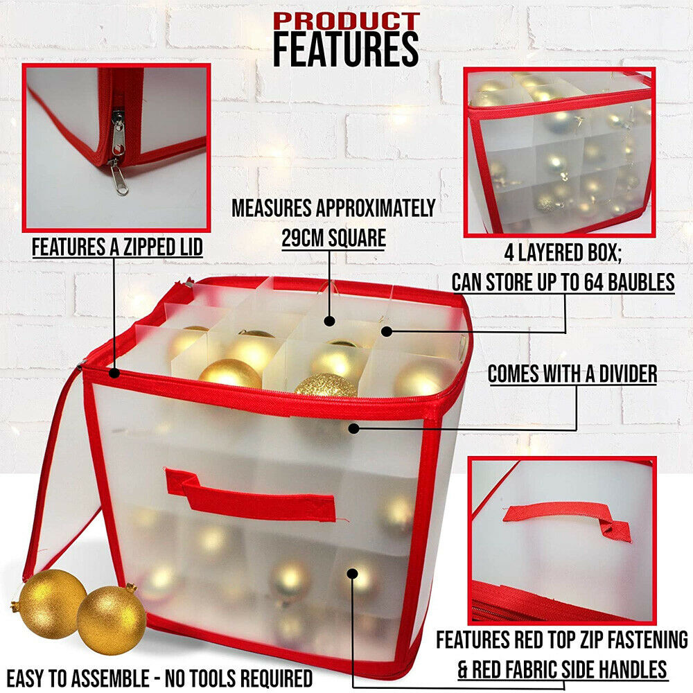 64 Baubles Storage Box Christmas Xmas Tree Decorations Organiser Christmas Balls Storage Organizer Bauble Storage Divider