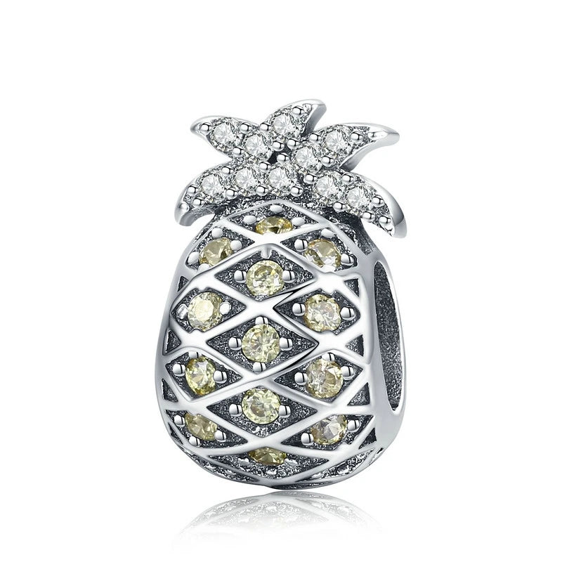 BISAER 925 Sterling Silver Couple Girl Boy Pendant Charm Pineapple Strawberry Dessert Beads for Women Bracelet DIY Fine Jewelry