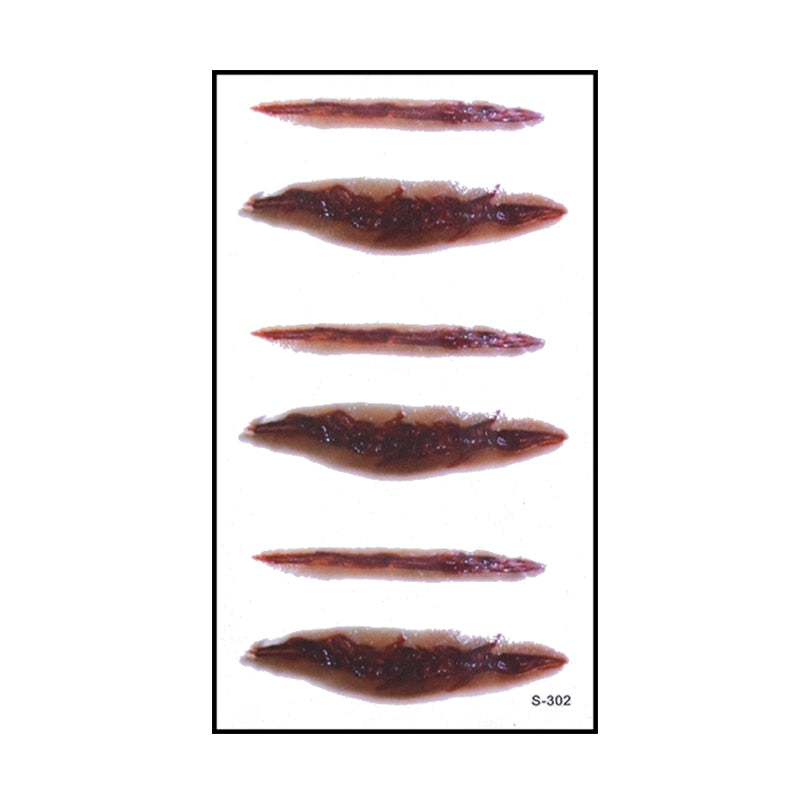 6pcs Halloween Bloody Wound Tattoo Stickers Trick Scary Waterproof Temporary Tattoo DIY Fake Tattoo Halloween Party Decoration