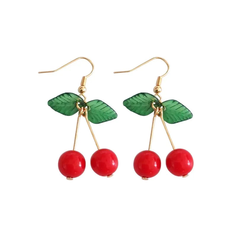 Korean Sweet Youth Girl Student Fruit Cherry Earrings Fresh Simple Cute Women Earrings Ear Clips Banquet Accessories