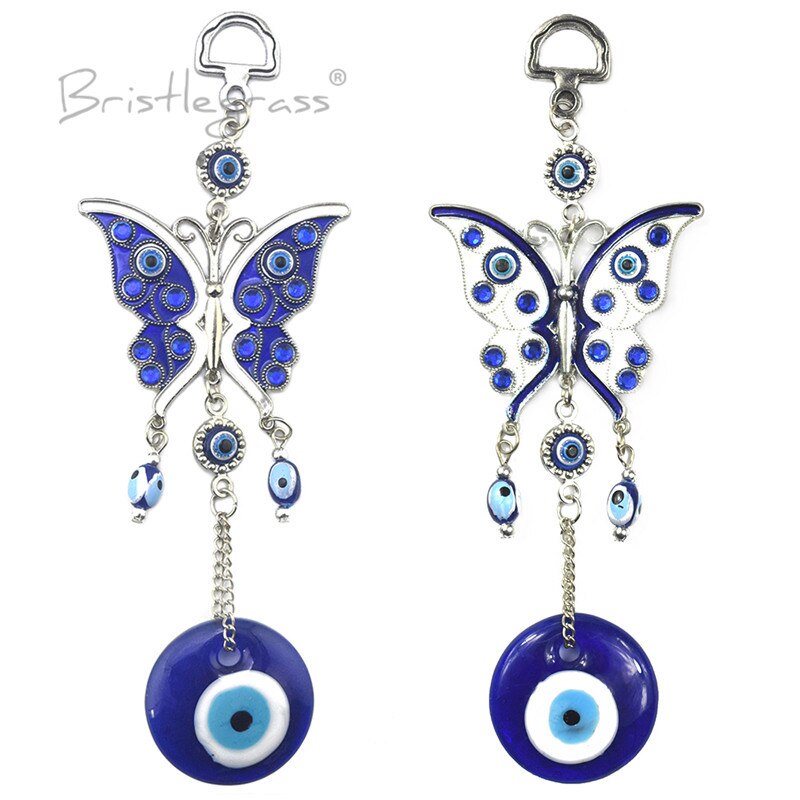 BRISTLEGRASS Turkish Blue Evil Eye Rhinestone Butterfly Wall Hanging Pendants Amulets Lucky Charm Blessing Protection Decor