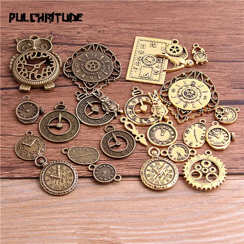 10pcs Vintage Metal Zinc Alloy Mixed Four Clock Pendant Charms Steampunk Clock Charms for Diy Jewelry Making
