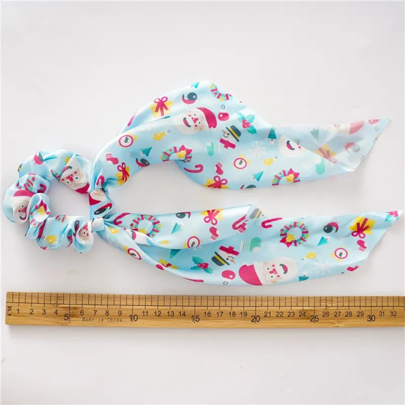 Santa Claus Bows Hair Scrunchies Long Ribbon Ponytail Scarf Hair Tie Women Girls Elastic Hair Bands Christmas Hair Accessories