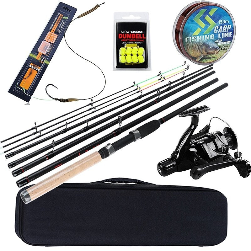 Sougayilang Carp Fishing Rod Combo 6 Sections Feeder Rod and Carp Reel With Line Lure Hook Accessories Carrier Bag Full Kits