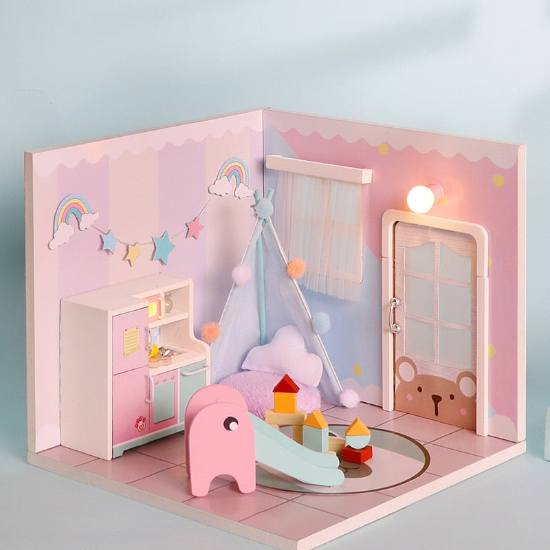Doll House Furniture Diy Miniature 3D Wooden Miniaturas Dollhouse Toys for Children Birthday Casa Kitten Diary H013