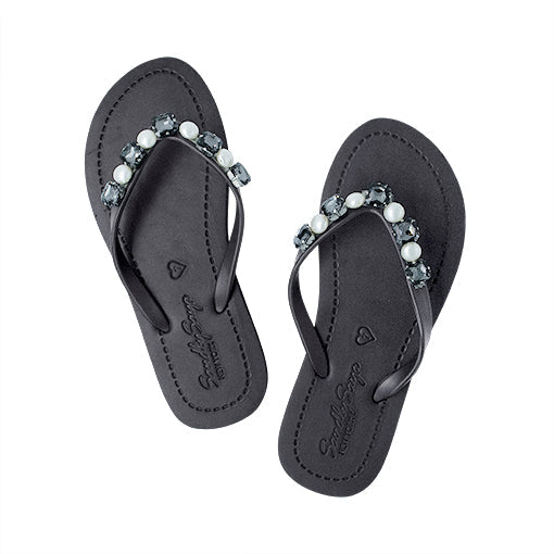 Beach Pearl - Crystal Rhine Stone Embellished Women's Flat Flip Flops