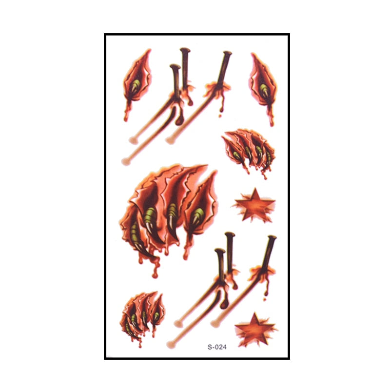 6pcs Halloween Bloody Wound Tattoo Stickers Trick Scary Waterproof Temporary Tattoo DIY Fake Tattoo Halloween Party Decoration