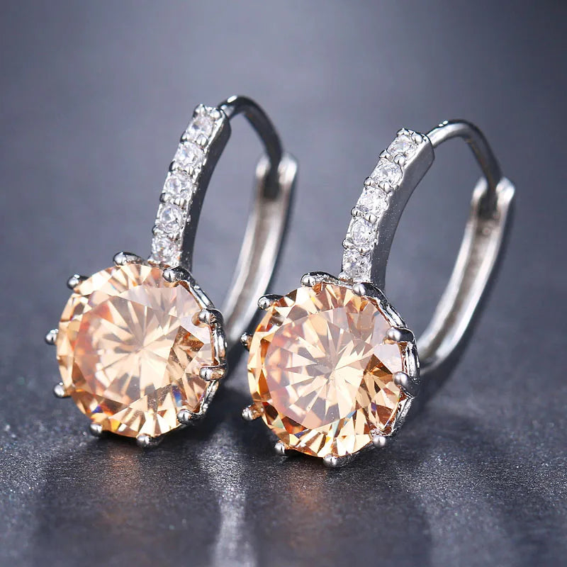 Classic Green AAA Cubic Zirconia Stud Earrings Round Crystal Girl Ear Studs for Women Multicolor Jewelry Brincos AE176
