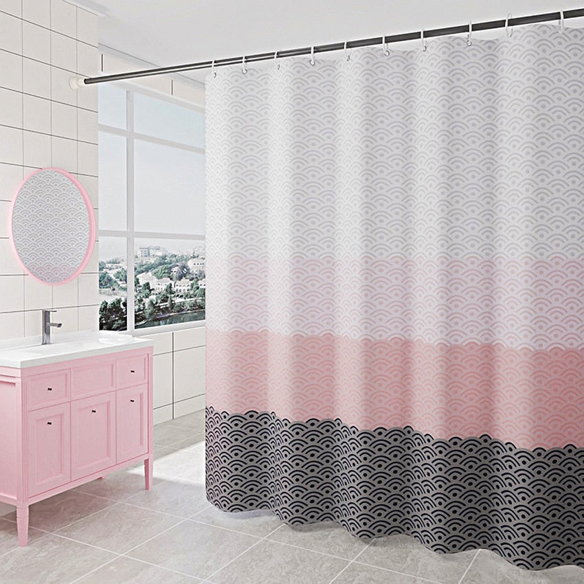 Nordic Shower Curtain Geometric Color Block Bath Curtains Bathroom for Bathtub Bathing Cover Extra Large Wide 12pcs Hooks