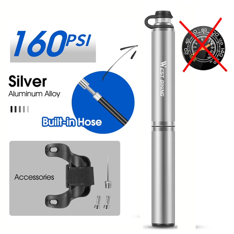 WEST BIKING Bike Pump With Gauge Portable Frame Bicycle Pump Schrader and Presta Valve 160psi Tire Pump for Road Mountain Bike