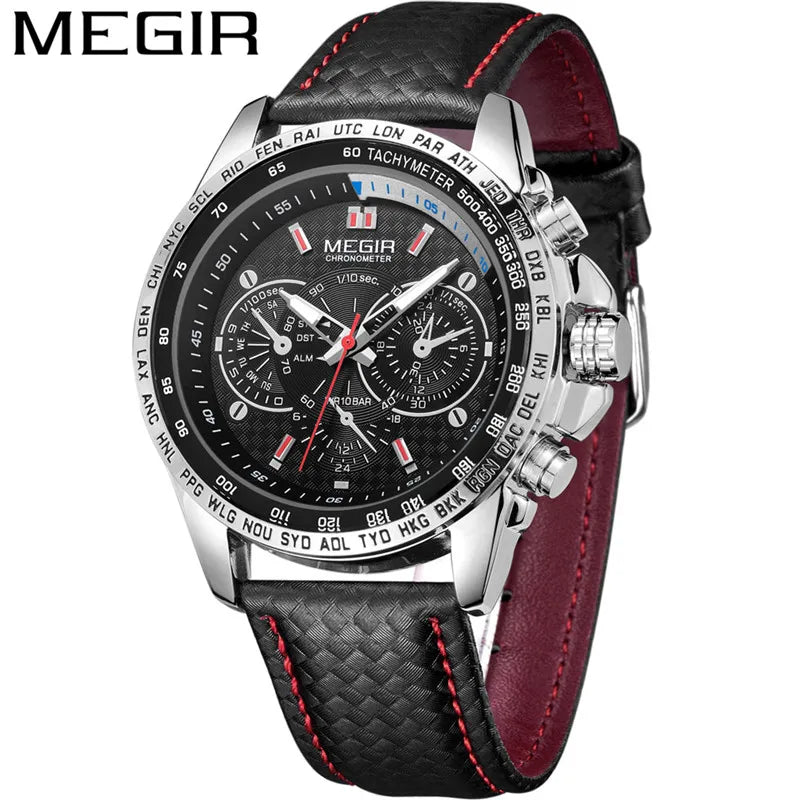 MEGIR Mens Watches Top Luxury Brand Male Clocks Military Army Man Sport Clock Leather Strap Business Quartz Men Wrist Watch 1010