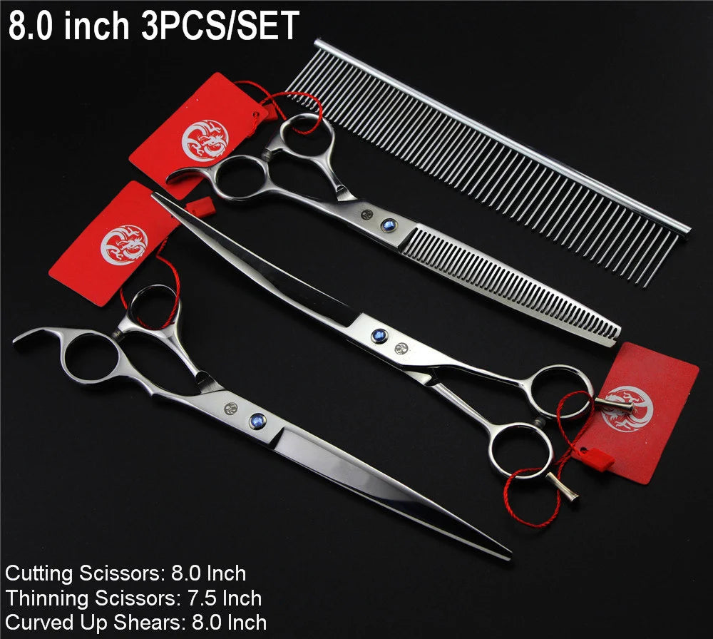 Brand Pet Grooming Scissors Set 7 8 Inch Professional Japan 440C Dog Shears Hair Cutting Thinning Curved Scissors With Comb Bag