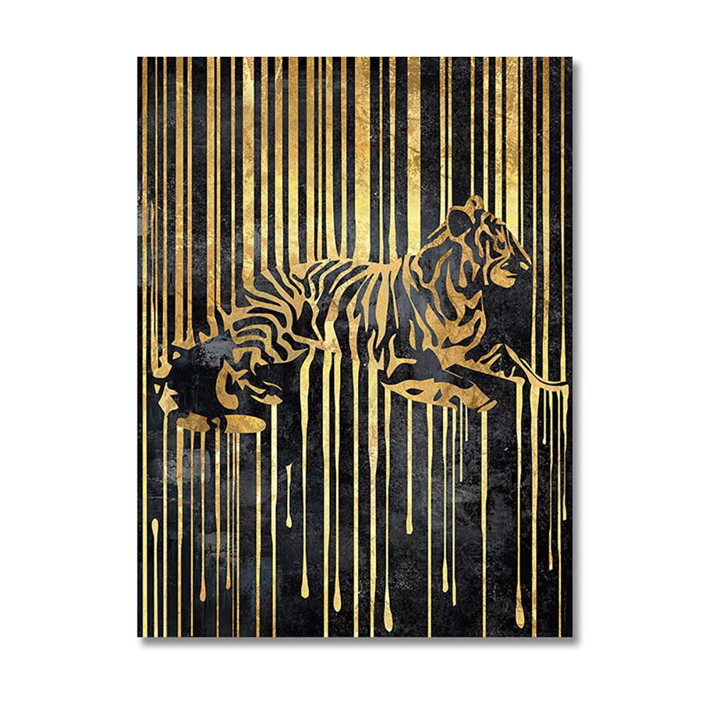 Abstract Gold Line Zebra Canvas Painting Plant Tiger Giraffe Leopard Poster Wall Pictures for Living Room Interior Home Decor