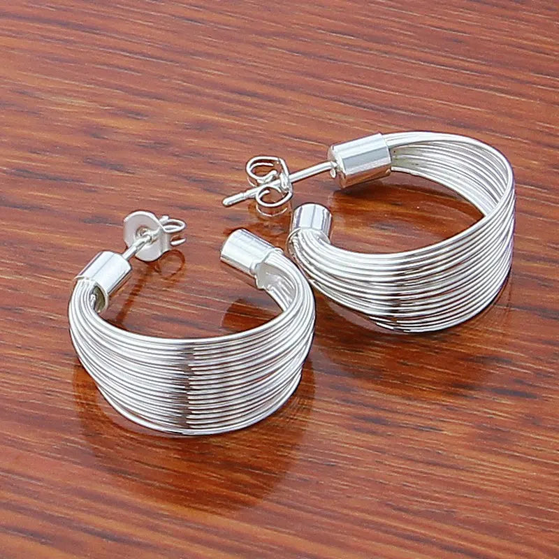 New Trendy 925 Sterling Silver Simple 3.5cm/5cm Circle Round Hoop Earring for Woman Fine Jewelry