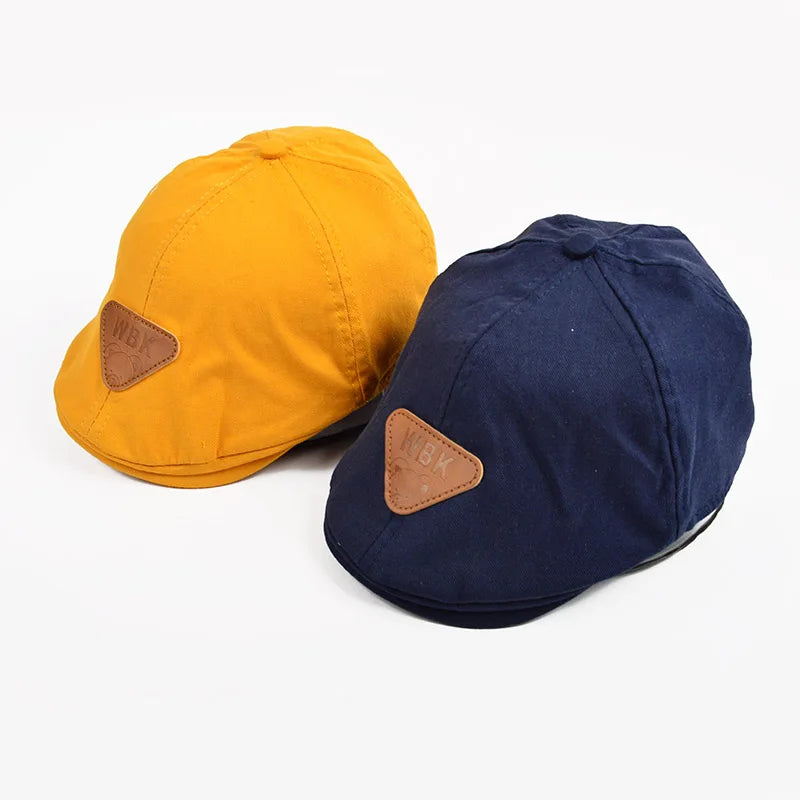 Cute Kids Striped Beret Boys Girls Solid Baseball Cap Cotton Beret Hat Children Peaked Caps
