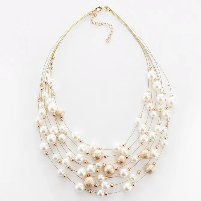 KMVEXO 2020 New Fashion Jewelry Gold Color Multi Layer Chains Imitation Pearl Necklaces for Women Party Wedding Bride Necklace