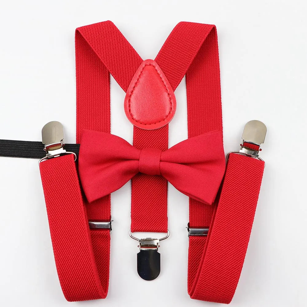 Cartoon Children Belt Bowtie Set Baby Boys Suspenders Polyester Y-Back Braces Two Colors Bow Tie Adjustable Elastic Kids